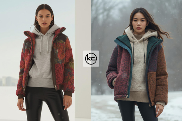 ژاکت رنگی + هودی روشن + لگینگ مشکی